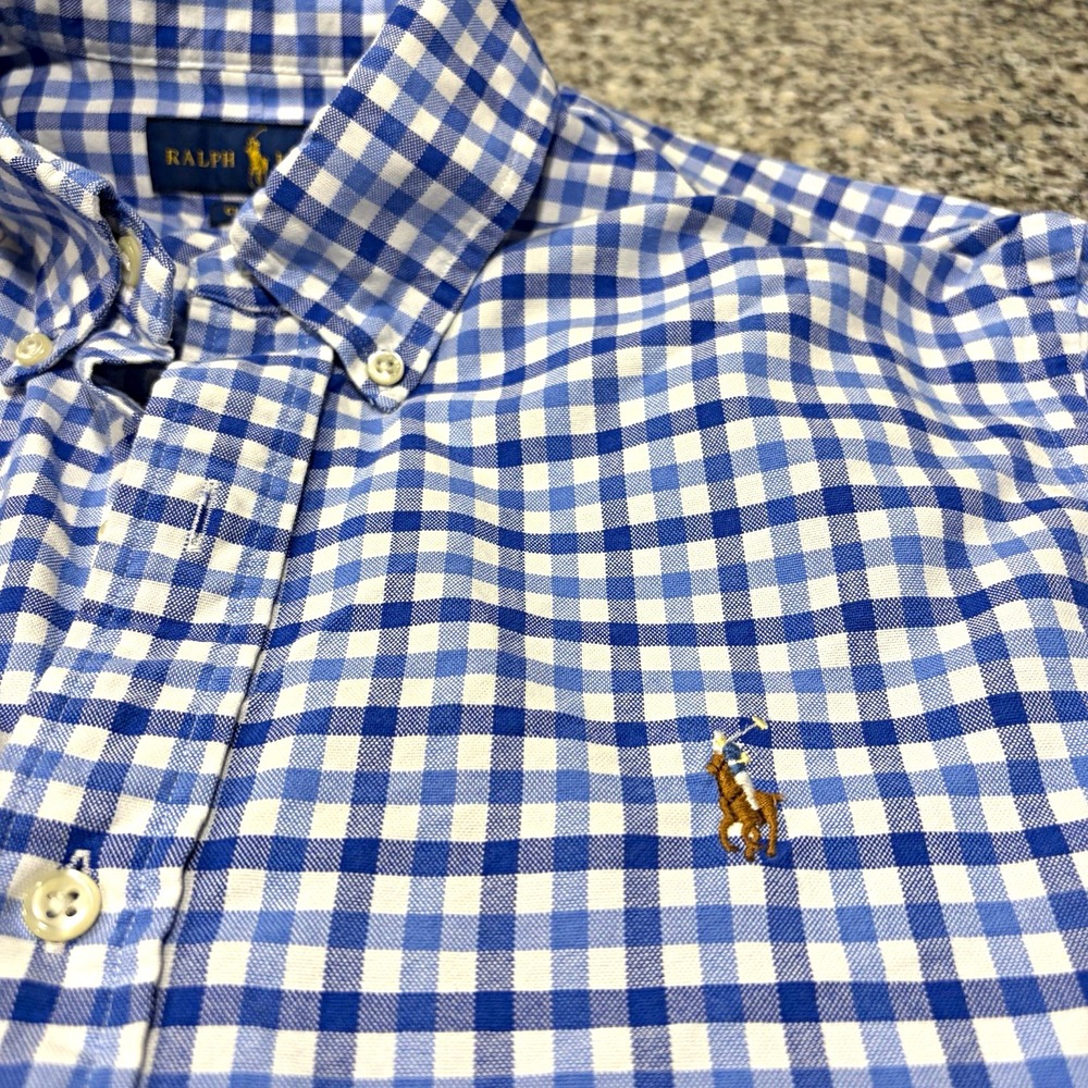 Ralph Lauren Classic Fit Gingham Button Down Shirt Blue White Men's Medium M